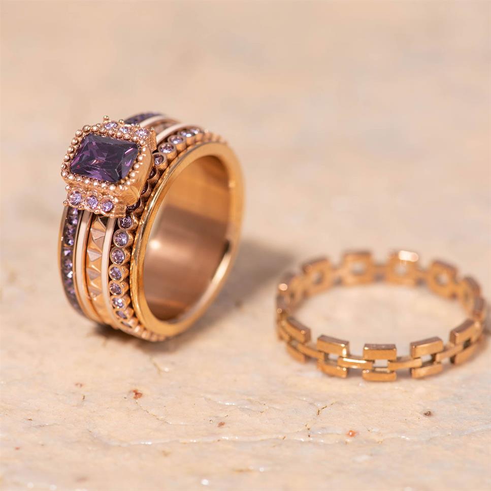 iXXXi Bijoux Bague de Remplissage Petit Cercle Pierre Tanzanite Or Rose