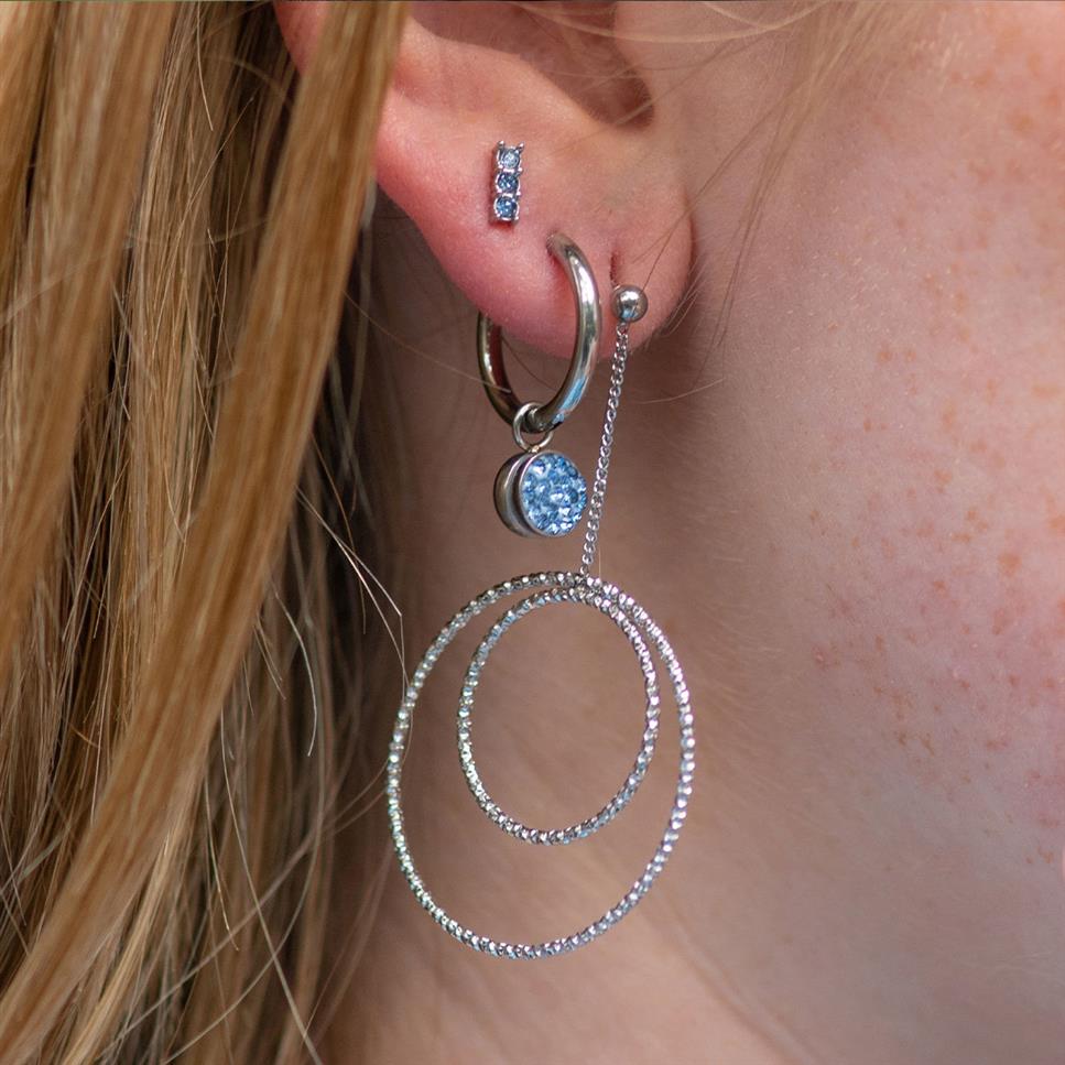 Clous d'oreilles iXXXi Triple Stone Bleu Argent